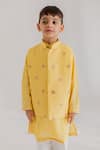 Shop_MR Brat_Yellow Muslin, Chanderi, Cotton Embroidery Starburst Nehru Jacket Set _Online_at_Aza_Fashions
