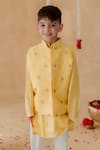 Shop_MR Brat_Yellow Muslin, Chanderi, Cotton Embroidery Starburst Nehru Jacket Set _at_Aza_Fashions