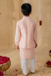 Shop_MR Brat_Peach Chanderi, Muslin, Cotton Embroidery Chakri Nehru Jacket Set _at_Aza_Fashions
