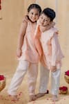Shop_MR Brat_Peach Chanderi, Muslin, Cotton Embroidery Chakri Nehru Jacket Set _Online_at_Aza_Fashions