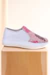 The Saree Sneakers_Pink Kantha Patchwork Slip-on Sneakers _at_Aza_Fashions