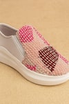 The Saree Sneakers_Pink Kantha Patchwork Slip-on Sneakers _Online
