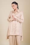 Aseem Kapoor_Beige Tissue Embroidery Collared Tunic And Draped Pant _Online_at_Aza_Fashions