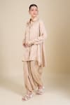 Buy_Aseem Kapoor_Beige Tissue Embroidery Collared Tunic And Draped Pant _Online_at_Aza_Fashions
