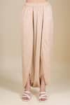 Buy_Aseem Kapoor_Beige Tissue Embroidery Collared Tunic And Draped Pant 