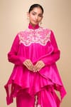 Anamika Khanna_Fuchsia Silk Embroidery, Zari Collared Floral Zardozi Draped Skirt Set _Online_at_Aza_Fashions
