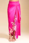 Shop_Anamika Khanna_Fuchsia Silk Embroidery, Zari Collared Floral Zardozi Draped Skirt Set _Online_at_Aza_Fashions