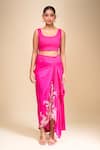 Anamika Khanna_Fuchsia Silk Embroidery, Zari Collared Floral Zardozi Draped Skirt Set _at_Aza_Fashions