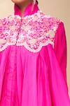 Shop_Anamika Khanna_Fuchsia Silk Embroidery, Zari Collared Floral Zardozi Draped Skirt Set 