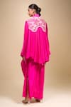 Shop_Anamika Khanna_Fuchsia Silk Embroidery, Zari Collared Floral Zardozi Draped Skirt Set _at_Aza_Fashions