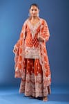 Buy Sheetal Batra Orange Embroidery V-neck Burnt Kurta Sharara Set at Aza Fashions Buy_Sheetal Batra_Orange Embroidery V-neck Burnt Kurta Sharara Set_at_Aza_Fashions