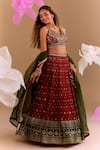 Buy_Samyukta Singhania_Red Silk, Brocade Embroidery Round Neck Hand Lehenga Set _at_Aza_Fashions