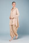 Buy_Aseem Kapoor_Beige Tissue Embroidery Collared Tunic And Draped Pant _at_Aza_Fashions