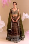 Buy_Samyukta Singhania_Olive Green Silk, Brocade Sequins, Embroidery Round Neck Hand Lehenga Set _at_Aza_Fashions