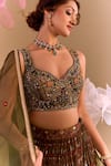 Samyukta Singhania_Olive Green Silk, Brocade Sequins, Embroidery Round Neck Hand Lehenga Set _at_Aza_Fashions
