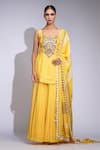 Buy_Shruti S_Yellow Silk, Crepe Sequins, Embroidery Square Neck Kurta Sharara Set _at_Aza_Fashions