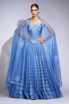 Buy_Shruti S_Blue Silk, Organza Sequins, Embroidery Square Neck Lehenga Set _at_Aza_Fashions