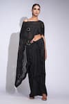 Buy_Shruti S_Black Crepe, Silk Sequins Round Neck, Off-shoulder Up-cycled Dhoti Set _at_Aza_Fashions