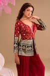 Shop_Samyukta Singhania_Maroon Silk, Chiffon, Georgette Sequins, Hand Jacket And Dhoti Pant Set 