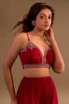 Buy_Samyukta Singhania_Maroon Silk, Chiffon, Georgette Sequins, Hand Jacket And Dhoti Pant Set _Online