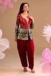 Samyukta Singhania_Maroon Silk, Chiffon, Georgette Sequins, Hand Jacket And Dhoti Pant Set _Online_at_Aza_Fashions