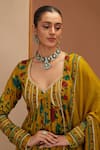Shop_Neha Khullar_Yellow Silk, Cotton, Floral Print Short Anarkali Sharara Set _at_Aza_Fashions