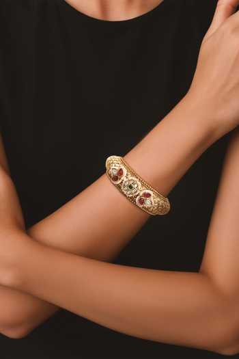 Buy_Tad Accessories_Pink Imitation Diamonds Gold Finish Kundan Polki Bangle _at_Aza_Fashions