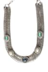 Shop_Tad Accessories_Multi Color Antique Finish Semi Precious Stone Necklace _at_Aza_Fashions