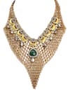 Shop_Tad Accessories_Green Gold Finish Jade Necklace _at_Aza_Fashions