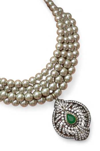 Shop_Tad Accessories_Green Designer Glass Pearl Necklace _Online_at_Aza_Fashions