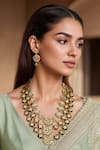Buy_Tad Accessories_Green Stones Gold Finish Kundan Polki Necklace Set _at_Aza_Fashions