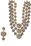 Shop_Tad Accessories_Green Stones Gold Finish Kundan Polki Necklace Set _at_Aza_Fashions