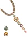 Shop_Tad Accessories_Multi Color Crystals Gold Finish Kundan Necklace Set _at_Aza_Fashions