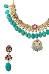 Shop_Tad Accessories_Turquoise Blue Kundan Polki Necklace Set _at_Aza_Fashions