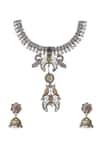 Shop_Tad Accessories_Multi Color Imitation Gemstones Antique Finish Necklace Set _at_Aza_Fashions