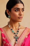 Buy_Tad Accessories_Multi Color Stones Kundan Polki Necklace Set _at_Aza_Fashions
