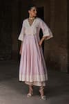 Shop_Preevin_Pink Chanderi Silk, Tulle Sequins, Big Border Onion Anarkali With Pant _Online_at_Aza_Fashions