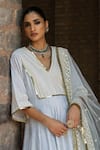 Preevin_Blue Chanderi Silk, Tulle Sequins, Embroidery Big Border Ice Anarkali Set _Online_at_Aza_Fashions