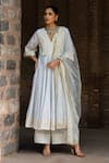Shop_Preevin_Blue Chanderi Silk, Tulle Sequins, Embroidery Big Border Ice Anarkali Set _at_Aza_Fashions