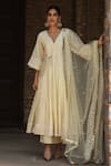 Shop_Preevin_Lime Chanderi Silk, Tulle Sequins, Embroidery Big Border Lemon Anarkali Set _Online_at_Aza_Fashions
