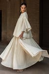 Buy_Preevin_Off White Cotton Sequins Round All Gathers Forest Embroidered Top With Skirt _Online_at_Aza_Fashions