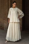 Buy_Preevin_Off White Cotton Sequins Round All Gathers Forest Embroidered Top With Skirt _at_Aza_Fashions