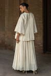 Shop_Preevin_Off White Cotton Sequins Round All Gathers Forest Embroidered Top With Skirt _at_Aza_Fashions