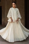 Shop_Preevin_Off White Cotton Sequins Round All Gathers Forest Embroidered Top With Skirt _Online_at_Aza_Fashions