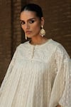 Buy_Preevin_Off White Cotton Sequins Round All Gathers Forest Embroidered Top With Skirt 