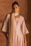 Preevin_Peach Chanderi Silk, Tulle Sequins, Embroidery Forest Onion Pink Anarkali Set _Online_at_Aza_Fashions