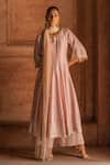 Buy_Preevin_Peach Chanderi Silk, Tulle Sequins, Embroidery Forest Onion Pink Anarkali Set _at_Aza_Fashions