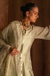 Preevin_Mint Chanderi Silk, Tulle Sequins, Embroidery Round Forest Anarkali With Pant _Online_at_Aza_Fashions