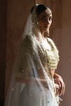 Shop_Preevin_Blue Chanderi Silk, Tulle Sequins, Embroidery Golden Fringe Ice Lehenga Set _Online_at_Aza_Fashions