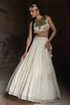 Buy_Preevin_Off White Chanderi Silk Gold And Fringe Lehenga Set With Embroidered Dupatta _at_Aza_Fashions